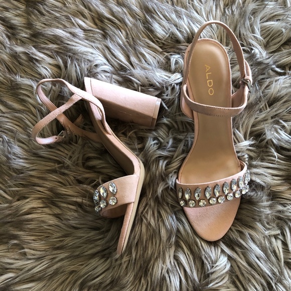 aldo embellished blush block heeled sandals